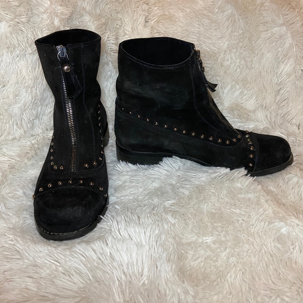 Stuart Weitzman Black Suede Studded Ankle Boot